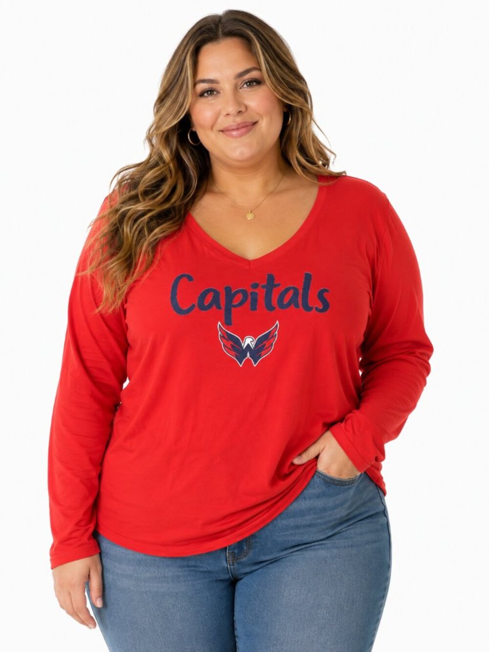 Washington Capitals Womens T Shirt Size 3X Red #1 Mom Long Sleeve Fanatics Top